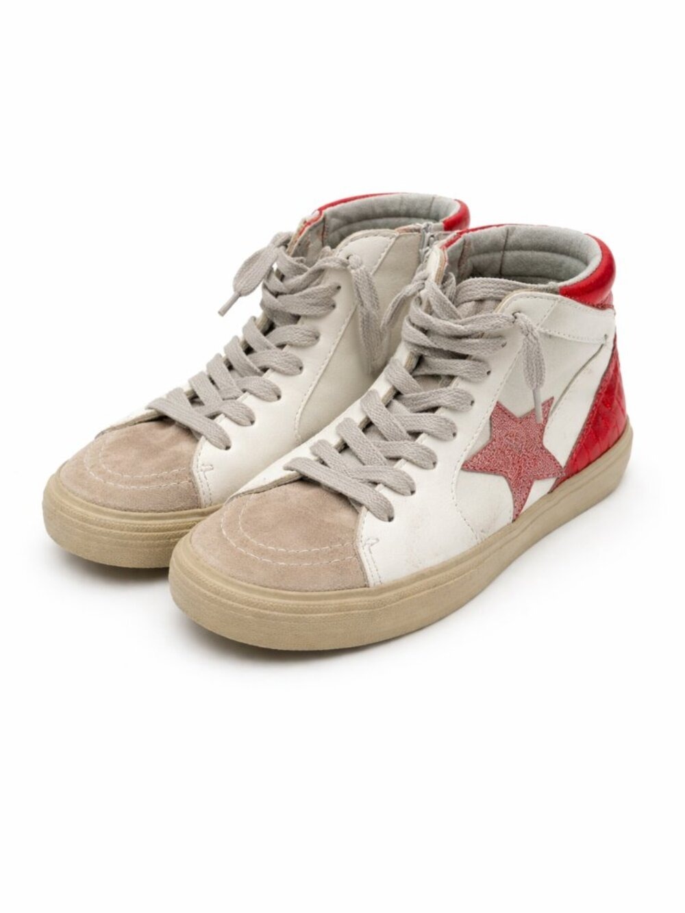 ShuShop Kids High-Top Sneakers Size 7 Red Star Distressed Style Gently Used Tren